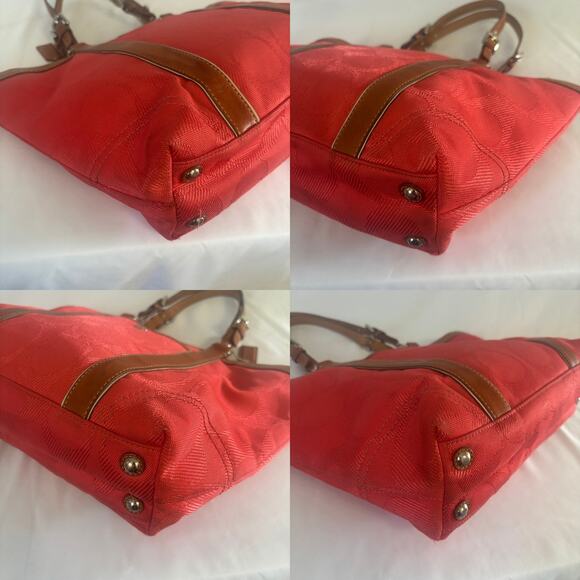 Coach Coral Signature Gallery Tote Bag Red Canvas Leather Monogram Handbag - Picture 10 of 15